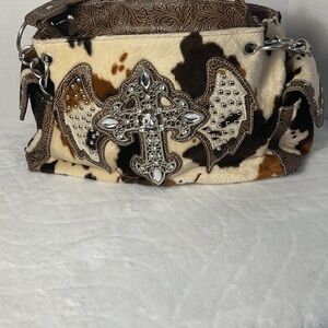 Cowhide Crossbody Bag with Chain Detail cowgirl